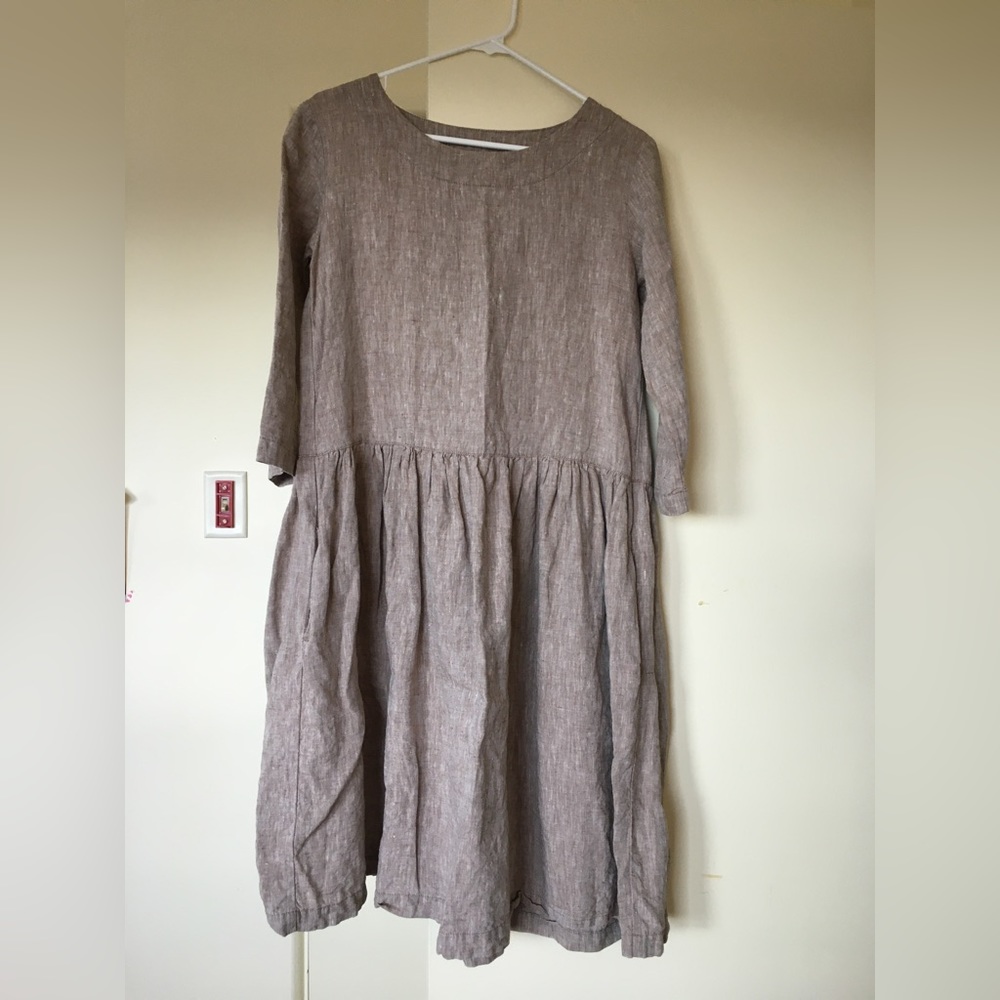 ❣️sold❣️lenok linen Brown Dress Size Small Knee Length Pockets